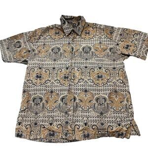 Fresh Groove Men Shirt size L Brown Short Sleeve Button Up Paisley 100% Cotton